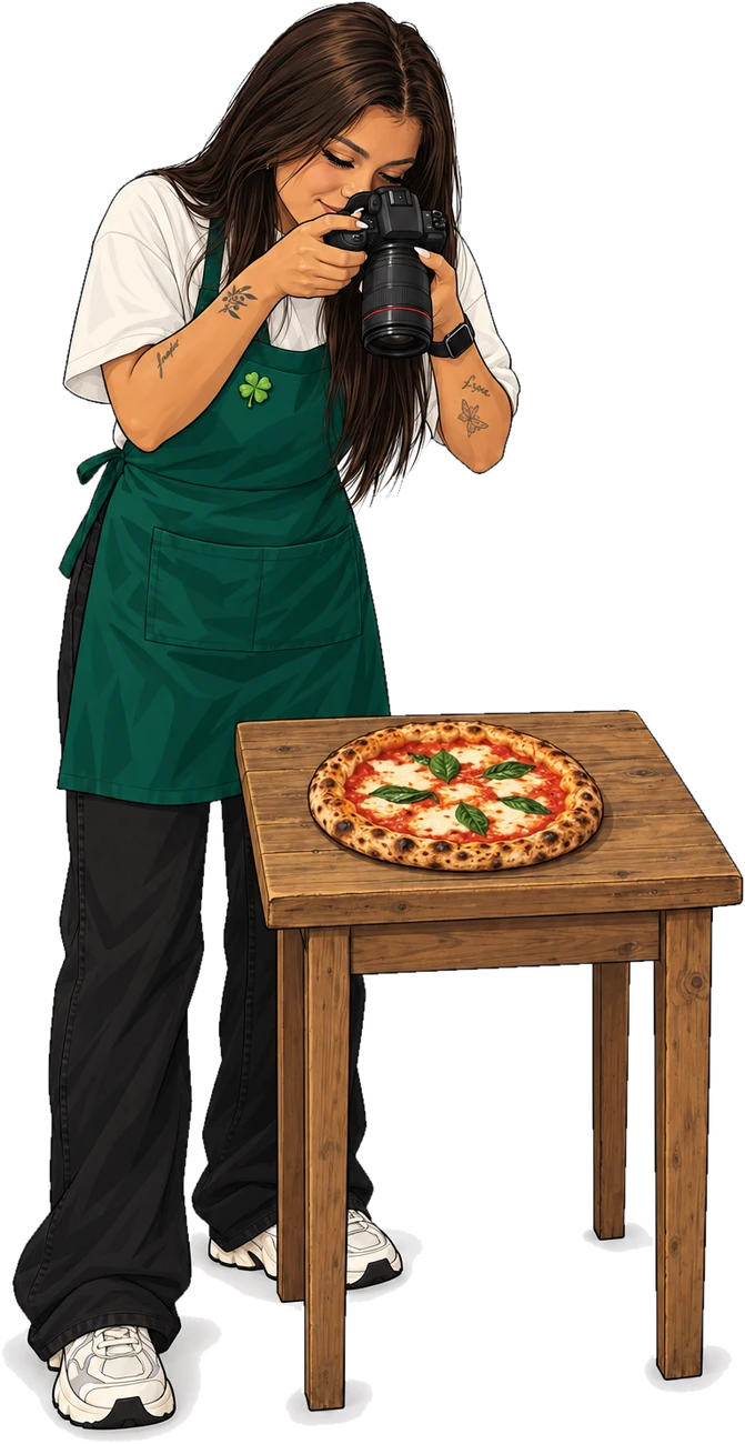 Valery photographing a pizza