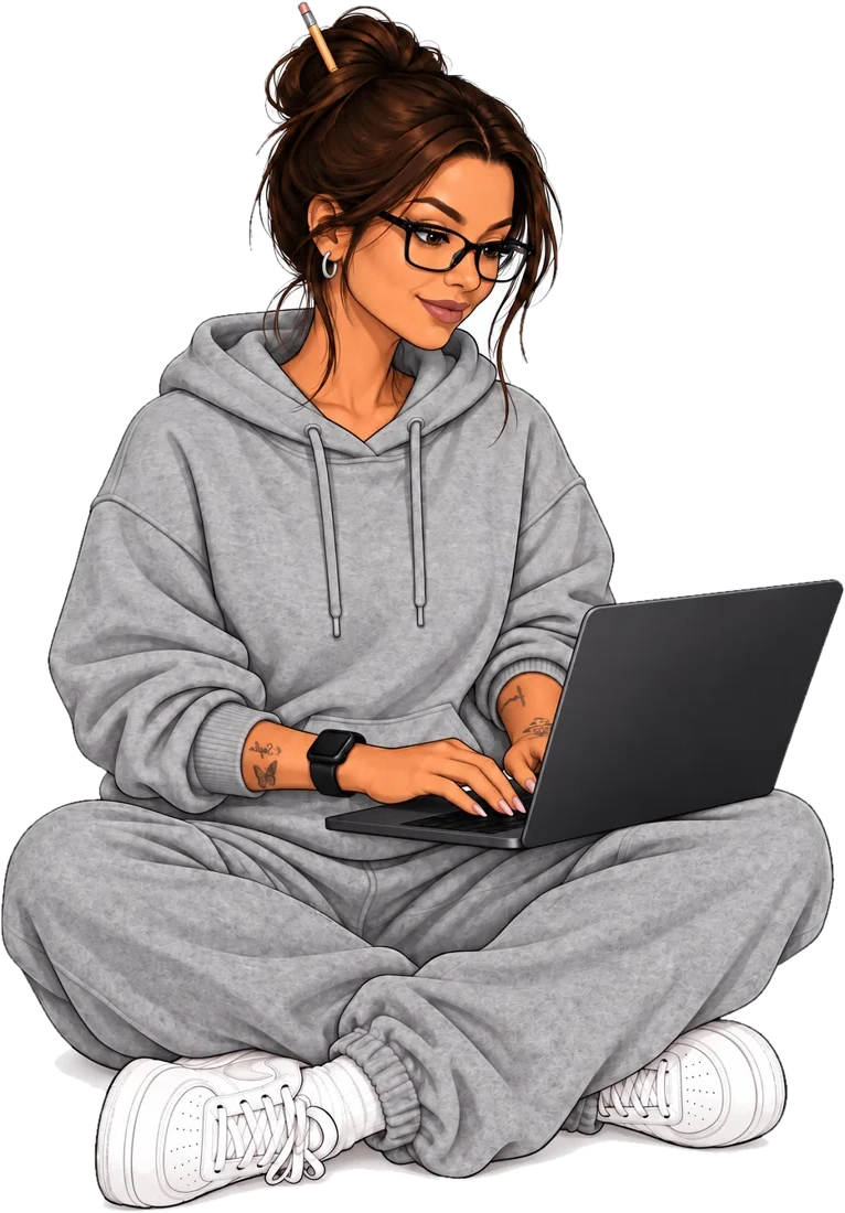 Valery working on her laptop