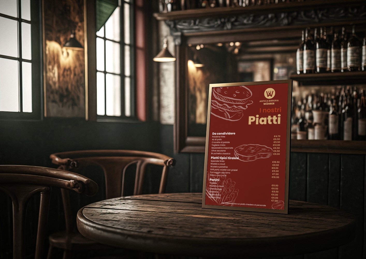 Antica Birreria Wührer menu on a table